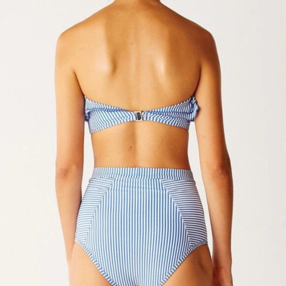 High Waisted Striped Bikini in White & Blue (M) - Picture 4 of 8